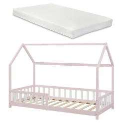 Lit cabane Hesel avec matelas à mousse froid 90 x 200 cm rose en.casa>[En.Casa] Online