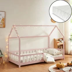 Lit cabane Hesel avec matelas à mousse froid 90 x 200 cm rose en.casa>[En.Casa] Online