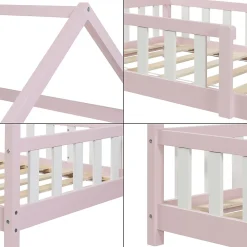Lit cabane Hesel avec matelas à mousse froid 90 x 200 cm rose en.casa><noscript><img width=