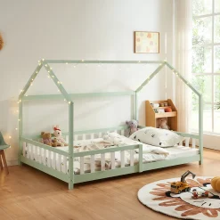 Lit cabane Hesel pour enfants bois de pin 120 x 200 cm vert menthe en.casa>[En.Casa]