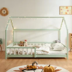 Lit cabane Hesel pour enfants bois de pin 120 x 200 cm vert menthe en.casa>[En.Casa]