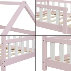 [En.Casa] Lit cabane Hesel pour enfants bois de pin 90 x 200 cm rose en.casa*Enfant Lit Enfant