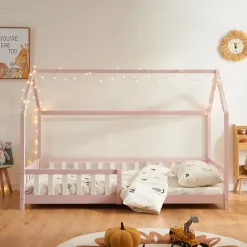 [En.Casa] Lit cabane Hesel pour enfants bois de pin 90 x 200 cm rose en.casa*Enfant Lit Enfant