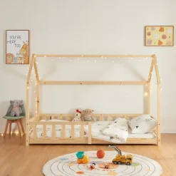 [En.Casa] Lit cabane Hesel pour enfants bois de pin 90 x 200 cm naturel en.casa*Enfant Lit Enfant