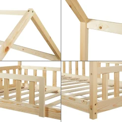 [En.Casa] Lit cabane Hesel pour enfants bois de pin 90 x 200 cm naturel en.casa*Enfant Lit Enfant
