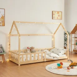 [En.Casa] Lit cabane Hesel pour enfants bois de pin 90 x 200 cm naturel en.casa*Enfant Lit Enfant