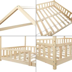 [En.Casa] Lit cabane Hesel pour enfants bois de pin 120 x 200 cm naturel en.casa*Enfant Lit Enfant