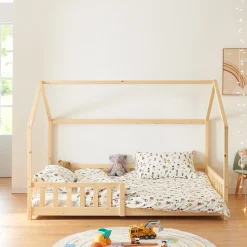 [En.Casa] Lit cabane Hesel pour enfants bois de pin 120 x 200 cm naturel en.casa*Enfant Lit Enfant