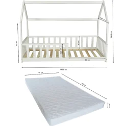 Lit cabane Kiwi 90x190 avec sommier et matelas /Blanc><noscript><img width=