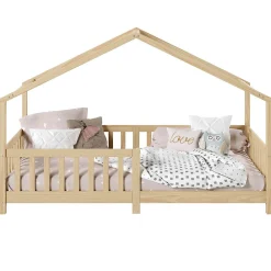 Lit cabane LISAN 90 x 190 cm, en pin massif naturel><noscript><img width=