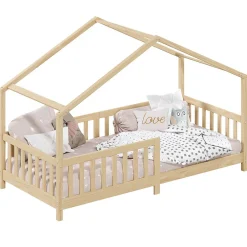 Lit cabane LISAN 90 x 190 cm, en pin massif naturel><noscript><img width=