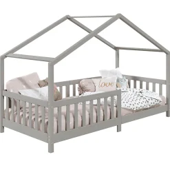 Lit cabane LISAN 90 x 190 cm, en pin massif lasuré gris>Idimex Clearance