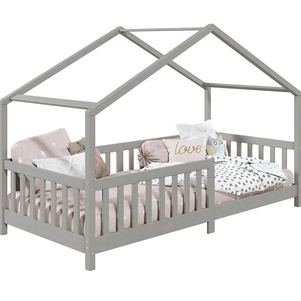 Lit cabane LISAN 90 x 190 cm, en pin massif lasuré gris>Idimex Clearance