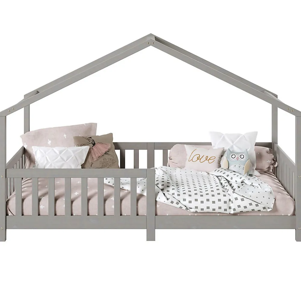 Lit cabane LISAN 90 x 190 cm, en pin massif lasuré gris>Idimex Clearance
