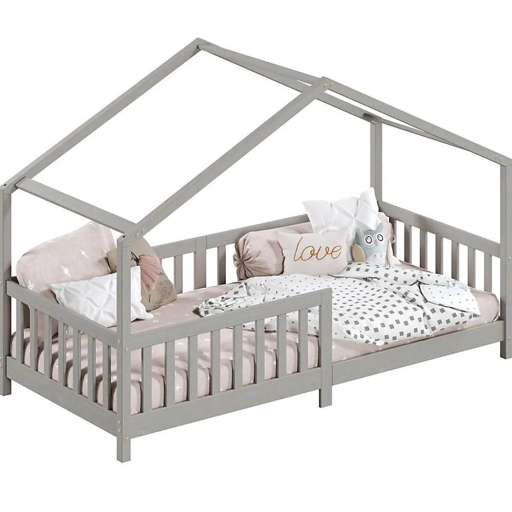 Lit cabane LISAN 90 x 190 cm, en pin massif lasuré gris>Idimex Clearance