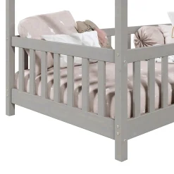 Lit cabane LISAN 90 x 190 cm, en pin massif lasuré gris><noscript><img width=