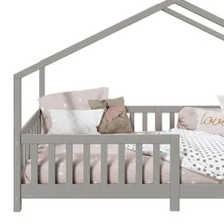 Lit cabane LISAN 90 x 190 cm, en pin massif lasuré gris><noscript><img width=