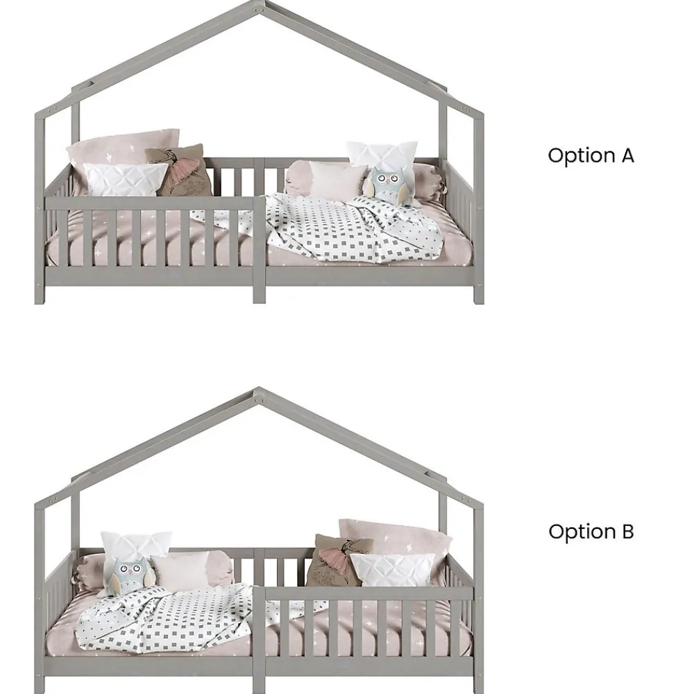 Lit cabane LISAN 90 x 190 cm, en pin massif lasuré gris>Idimex Clearance