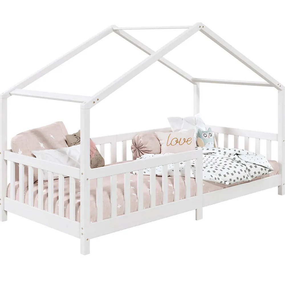 Lit cabane LISAN 90 x 190 cm, en pin massif lasuré blanc>Idimex Hot