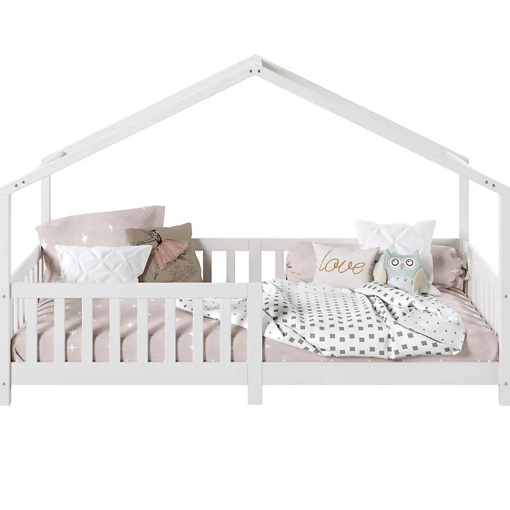 Lit cabane LISAN 90 x 190 cm, en pin massif lasuré blanc>Idimex Hot