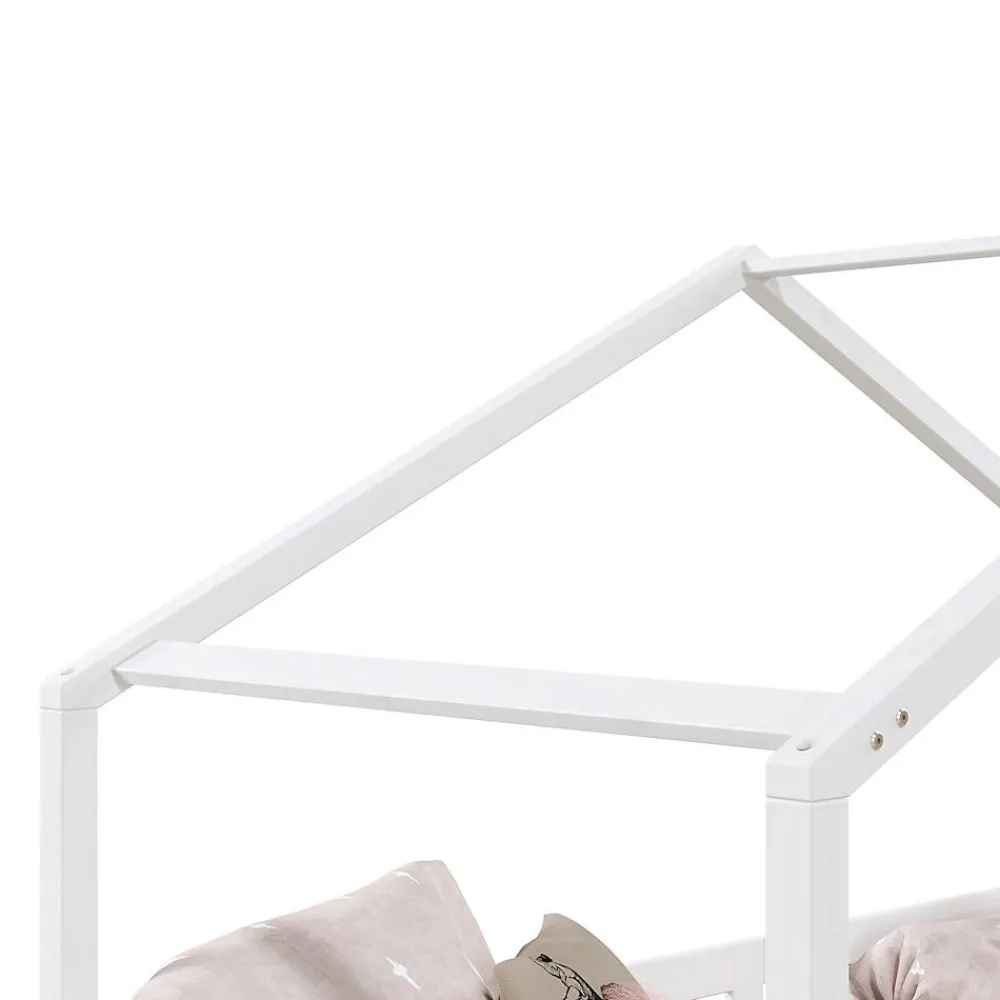 Lit cabane LISAN 90 x 190 cm, en pin massif lasuré blanc>Idimex Hot