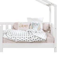 Lit cabane LISAN 90 x 190 cm, en pin massif lasuré blanc><noscript><img width=