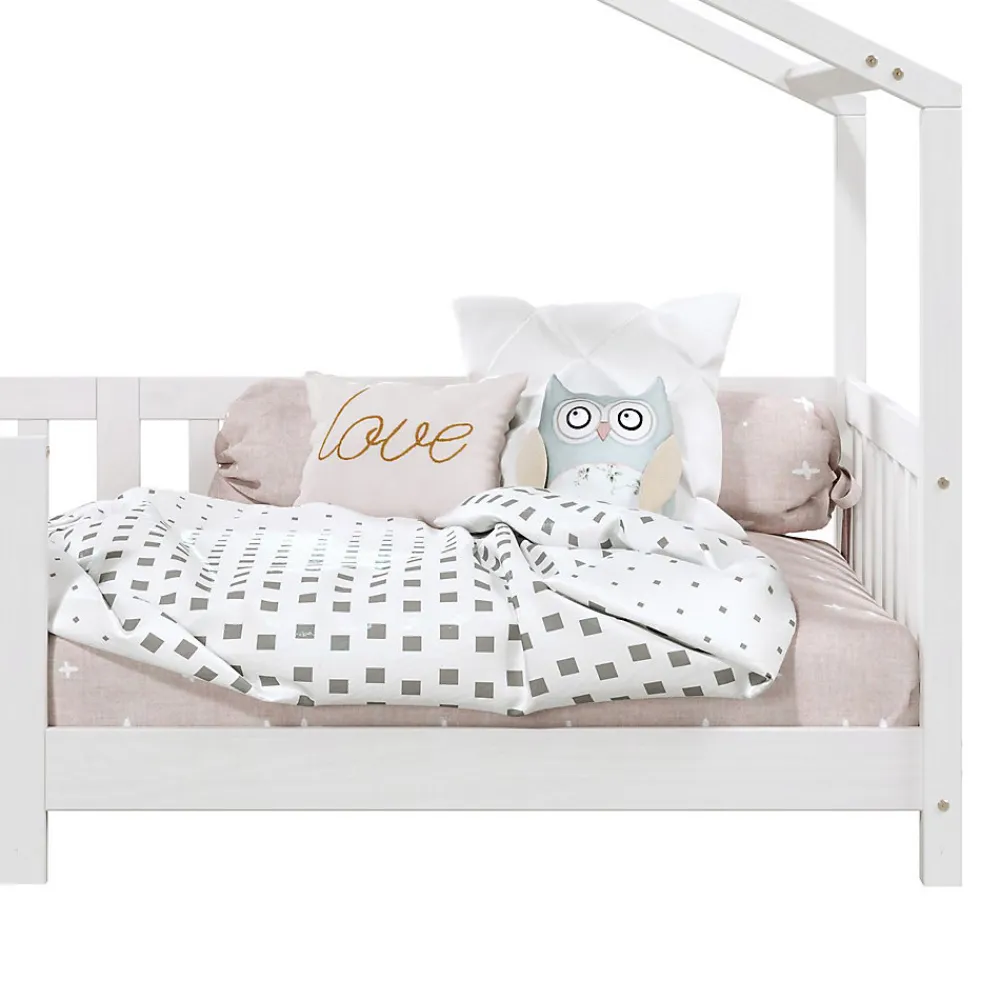 Lit cabane LISAN 90 x 190 cm, en pin massif lasuré blanc>Idimex Hot