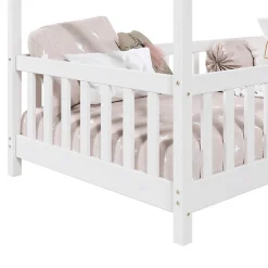 Lit cabane LISAN 90 x 190 cm, en pin massif lasuré blanc><noscript><img width=