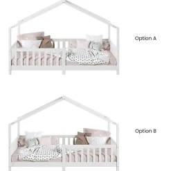 Lit cabane LISAN 90 x 190 cm, en pin massif lasuré blanc><noscript><img width=