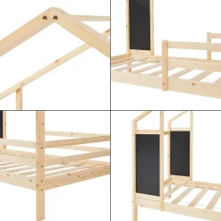 [En.Casa] Lit cabane Lorenskog bois de pin 90 x 200 cm naturel en.casa*Enfant Lit Enfant