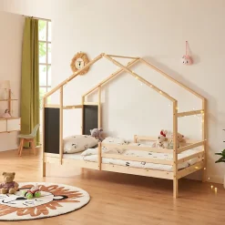 [En.Casa] Lit cabane Lorenskog bois de pin 90 x 200 cm naturel en.casa*Enfant Lit Enfant