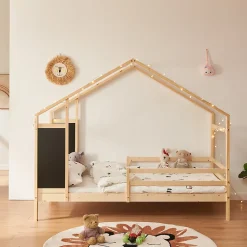 [En.Casa] Lit cabane Lorenskog bois de pin 90 x 200 cm naturel en.casa*Enfant Lit Enfant