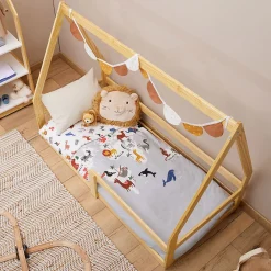 Lit cabane LUSIA 80 x 160 cm, en pin massif naturel><noscript><img width=