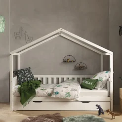 Lit cabane MH 90x200 sommier et tiroir inclus Vipack Dallas Blanc>Petits-Meubles Online