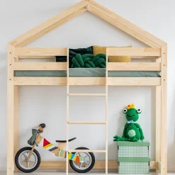 Lit cabane mi-hauteur 90x190 sommier inclus Jeanne Bois>Petits-Meubles Online