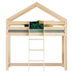 Lit cabane mi-hauteur 90x190 sommier inclus Jeanne Bois>Petits-Meubles Online