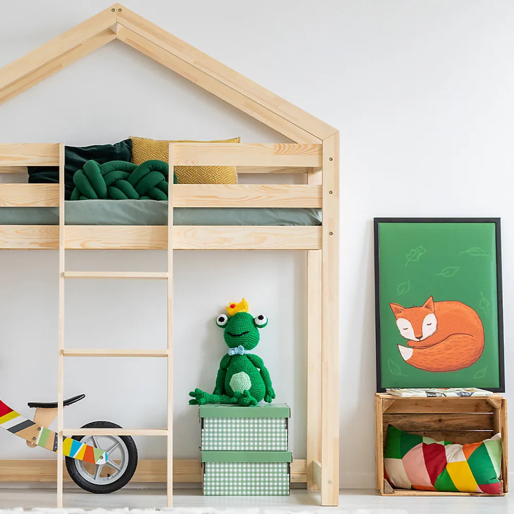 Lit cabane mi-hauteur 90x190 sommier inclus Jeanne Bois>Petits-Meubles Online