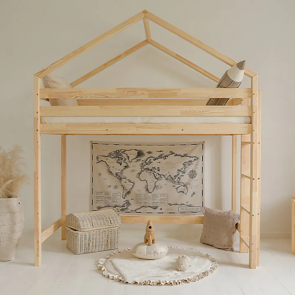 Lit cabane mi-hauteur 90x190 sommier inclus Candice Bois>Petits-Meubles Online