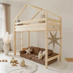 Lit cabane mi-hauteur 90x190 sommier inclus Candice Bois><noscript><img width=