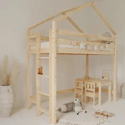 Lit cabane mi-hauteur 90x200 sommier inclus Candice Bois><noscript><img width=