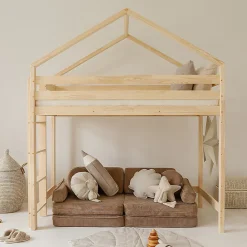 Lit cabane mi-hauteur 90x200 sommier inclus Candice Bois><noscript><img width=