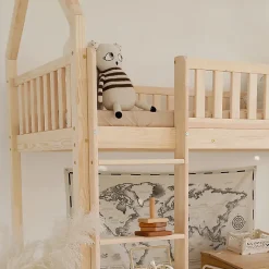Petits-Meubles Lit cabane mi-hauteur 90x190 sommier inclus Daisy Bois*Enfant Lit Enfant