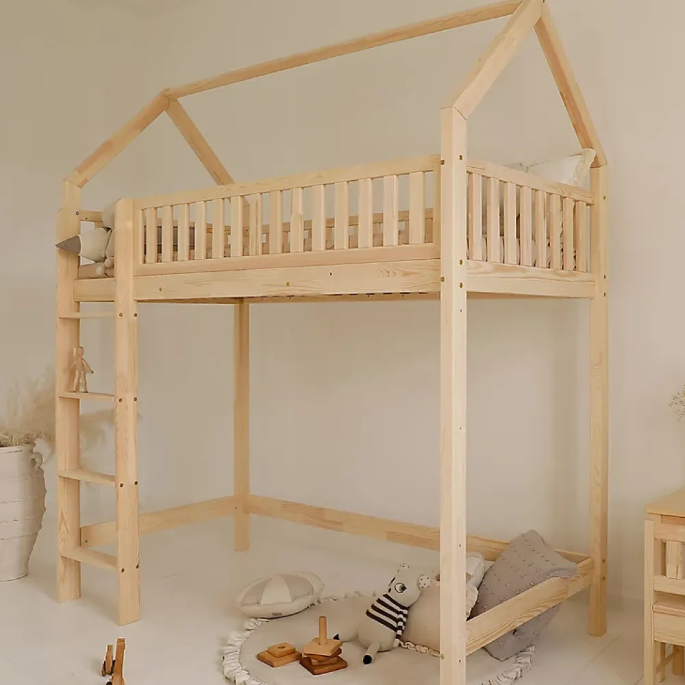 Petits-Meubles Lit cabane mi-hauteur 90x190 sommier inclus Daisy Bois*Enfant Lit Enfant