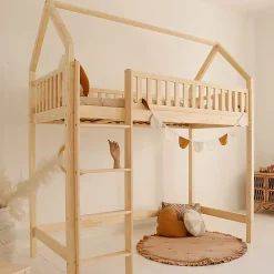 Petits-Meubles Lit cabane mi-hauteur 90x190 sommier inclus Daisy Bois*Enfant Lit Enfant