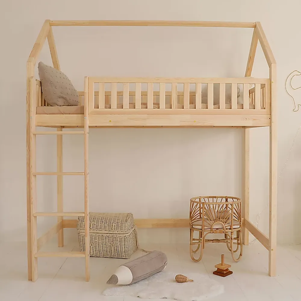 Petits-Meubles Lit cabane mi-hauteur 90x190 sommier inclus Daisy Bois*Enfant Lit Enfant