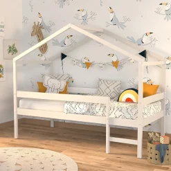 Weber Industries Lit cabane MIKA 90x190 + sommier + matelas IRIS / Blanc*Enfant Lit Enfant