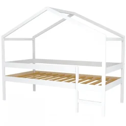 Weber Industries Lit cabane MIKA 90x190 + sommier + matelas IRIS / Blanc*Enfant Lit Enfant