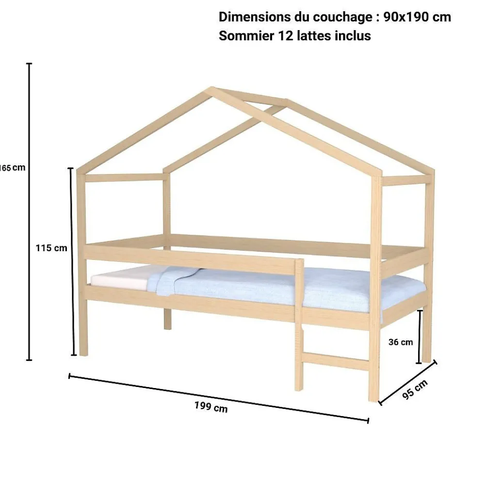 Lit cabane MIKA 90x190 + sommier / Naturel>Weber Industries Best