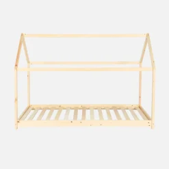 Lit cabane Montessori. bois massif en pin naturel - Tobias - sommier inclus. 90 x 190 cm>Sweeek Clearance
