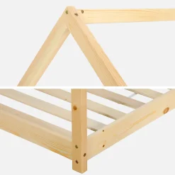 Lit cabane Montessori. bois massif en pin naturel - Tobias - sommier inclus. 90 x 190 cm><noscript><img width=
